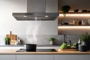 cappa su cucina a isola con piano a induzione