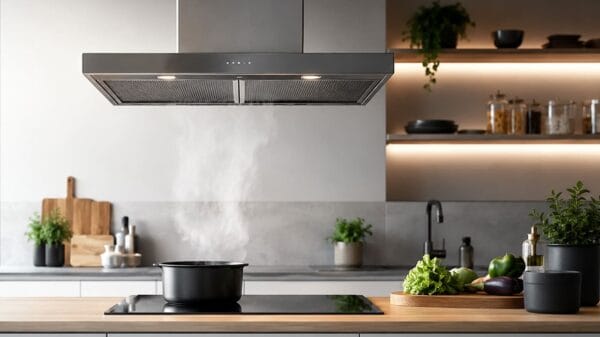 cappa su cucina a isola con piano a induzione
