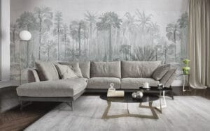 soggiorno con carta da parati