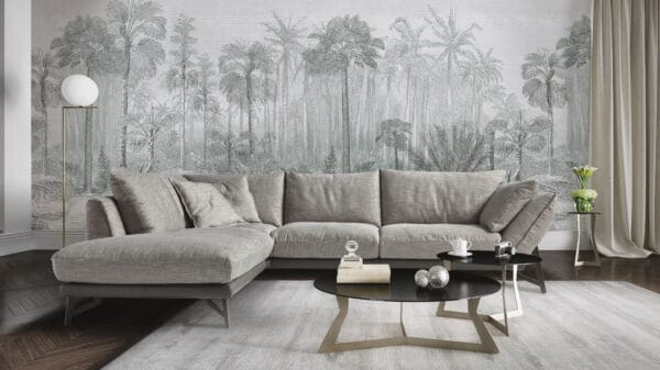 soggiorno con carta da parati