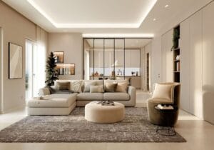 soggiorno con controsoffitto in cartongesso