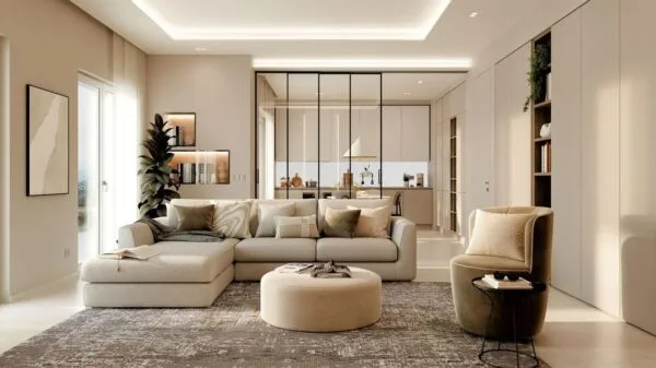 soggiorno con controsoffitto in cartongesso