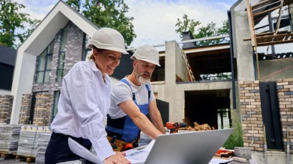 architetto donna in cantiere con impresa