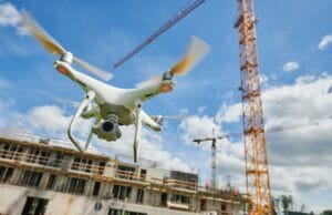 drone che vola in cantiere