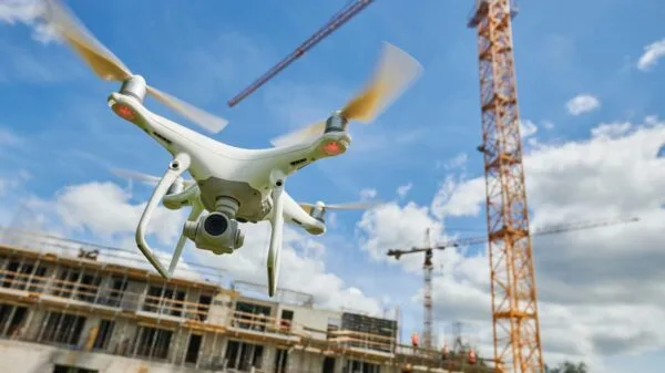 drone che vola in cantiere
