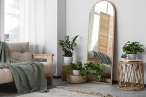 interno di casa con piante e specchio