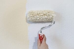 mano che regge un rullo con pittura