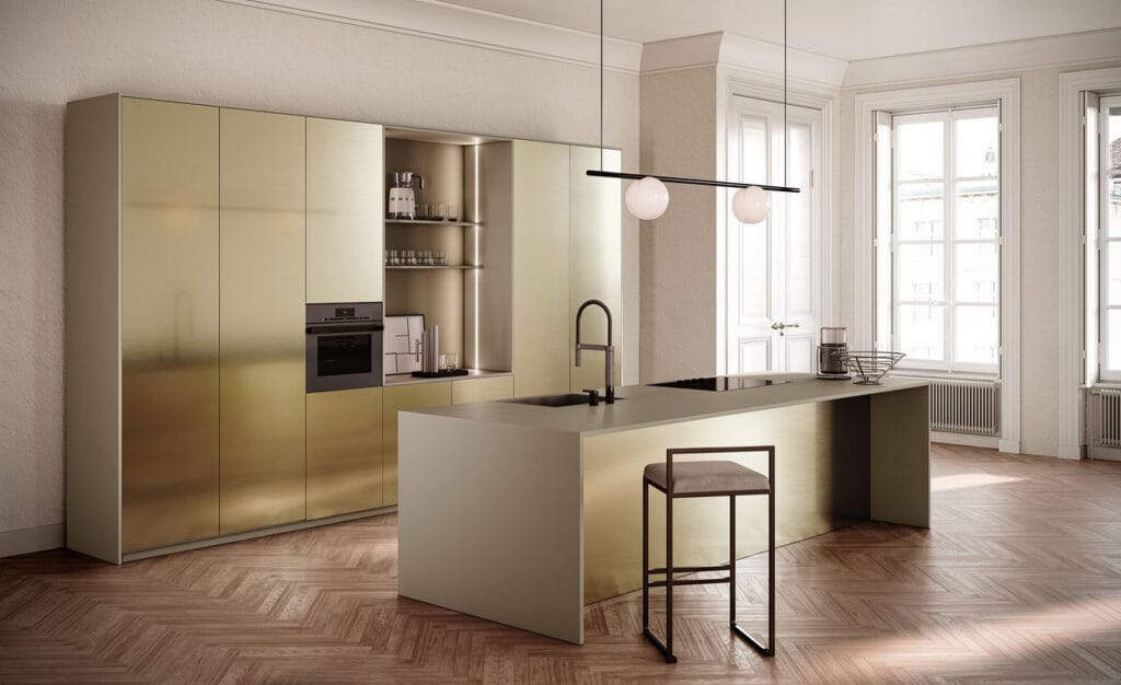 cucina con pavimento in parquet