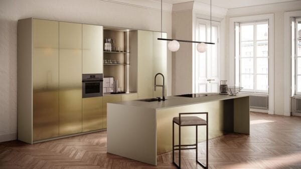 cucina con pavimento in parquet