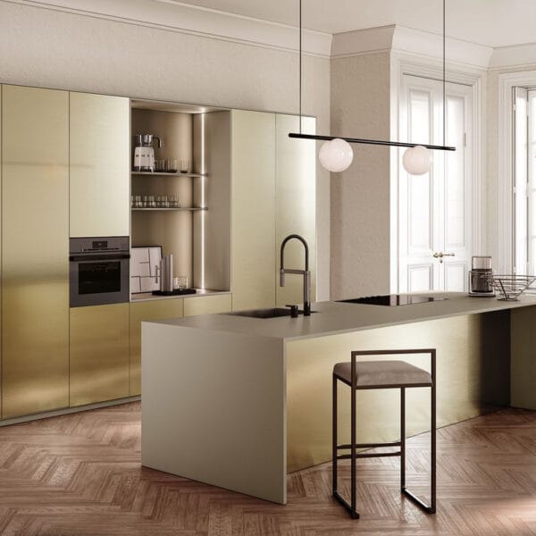 cucina con pavimento in parquet