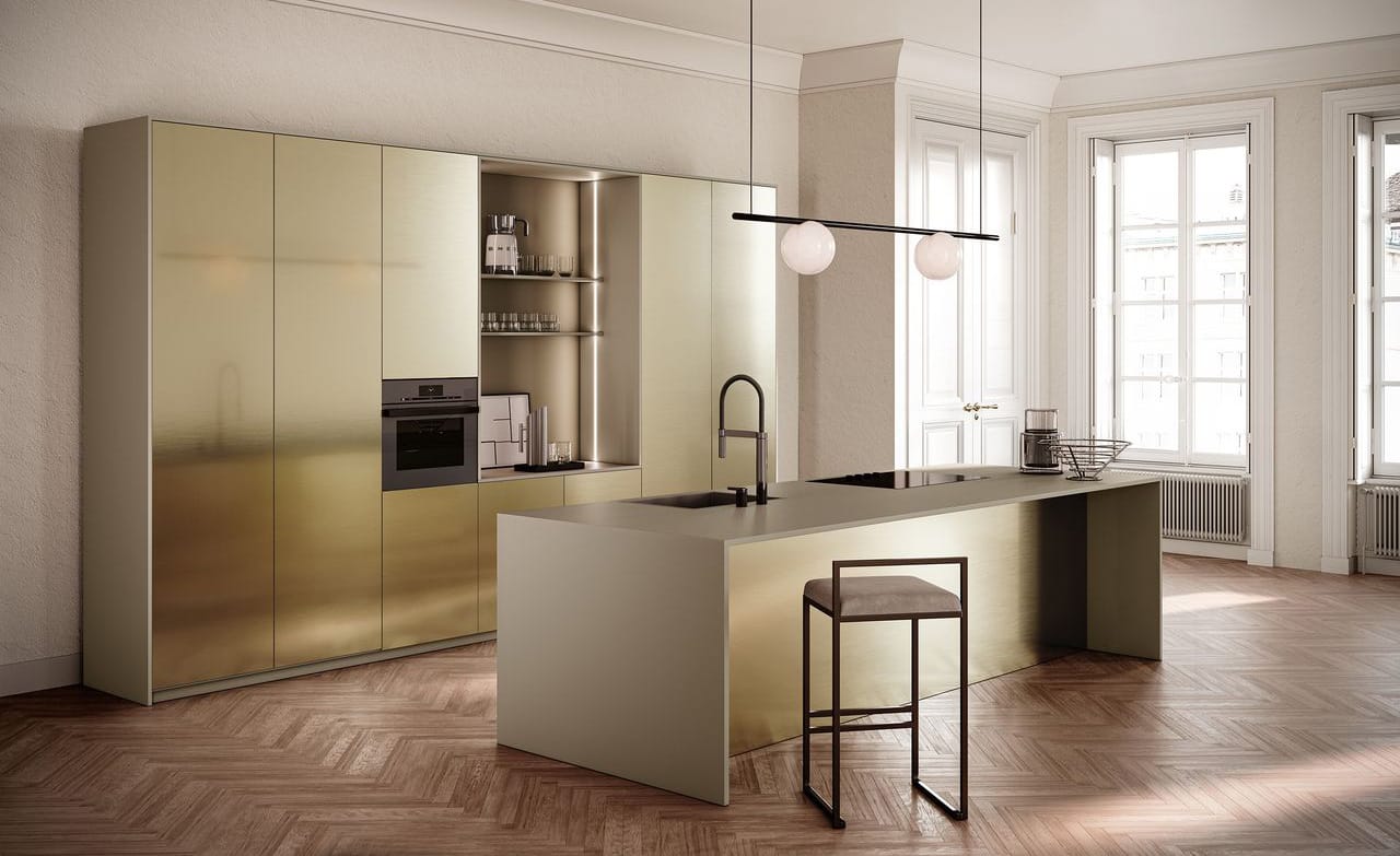 cucina con pavimento in parquet