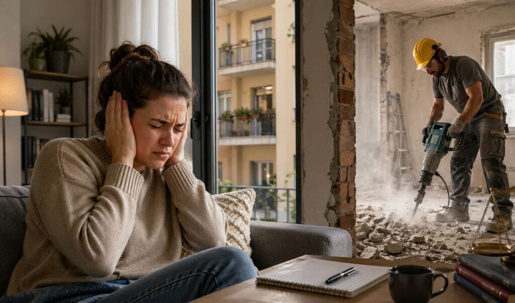 ragazza disturbata da lavori rumorosi