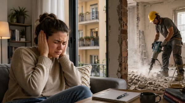 ragazza disturbata da lavori rumorosi