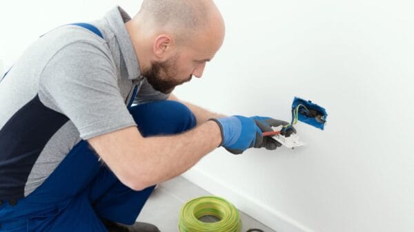 elettricista che lavora su punto luce