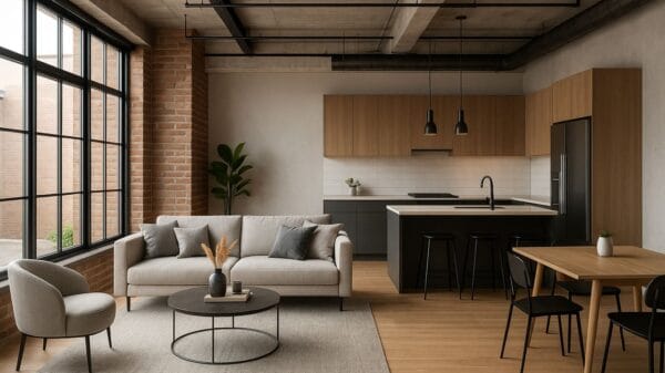 render di open space in loft