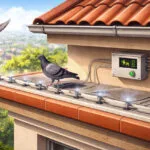 Piccioni su cornicione con sistema antipiccioni