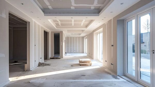 Cantiere di appartamento con pannelli isolanti