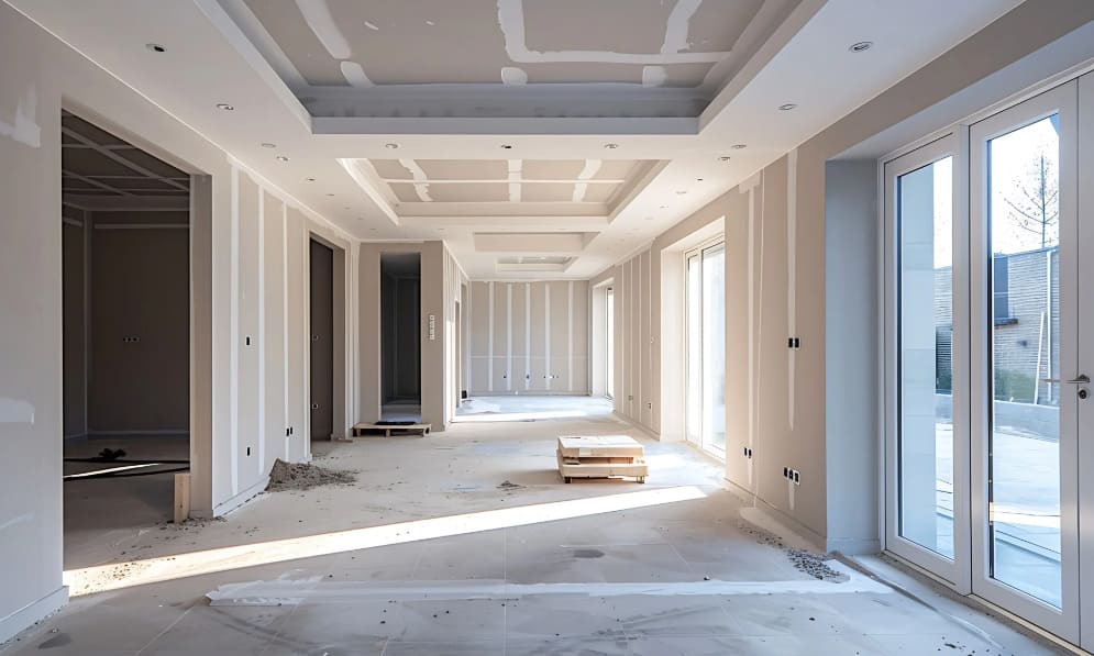 Cantiere di appartamento con pannelli isolanti